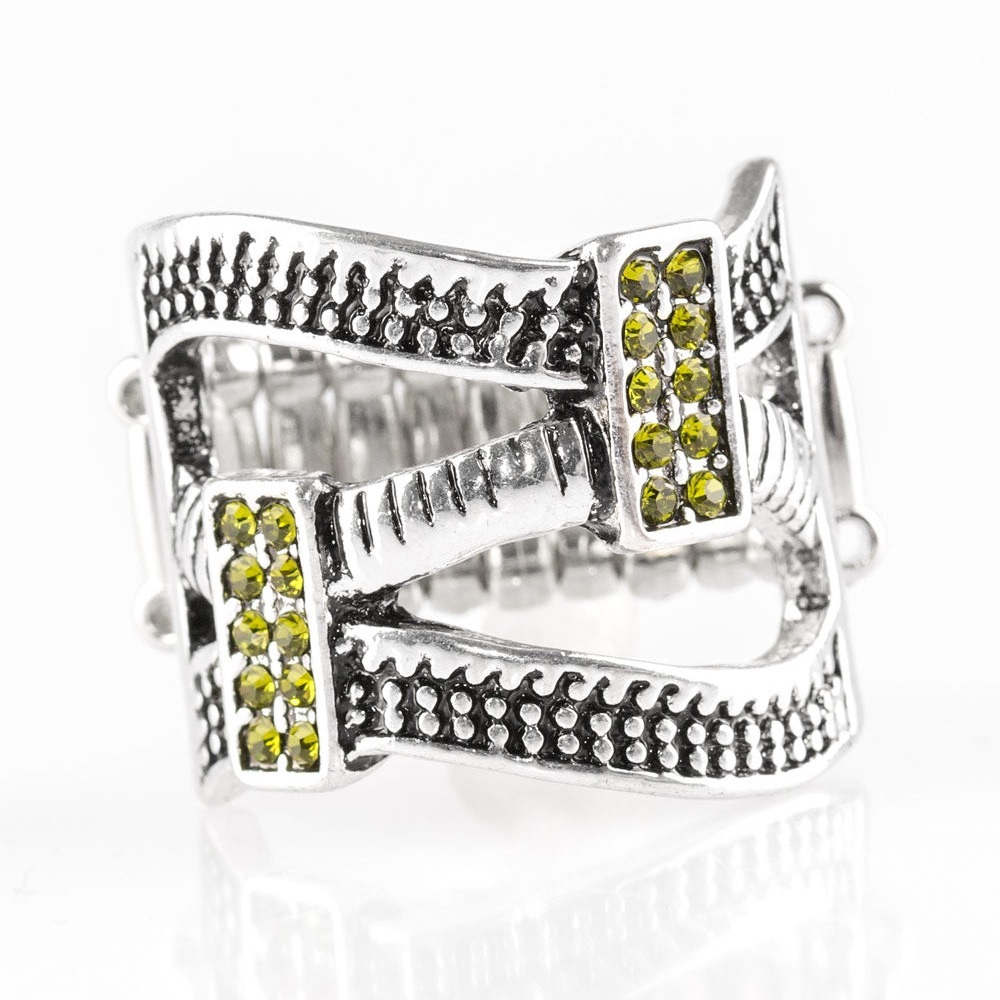 Green Rhinestone Ring - Stretch Style Band - Brand New
